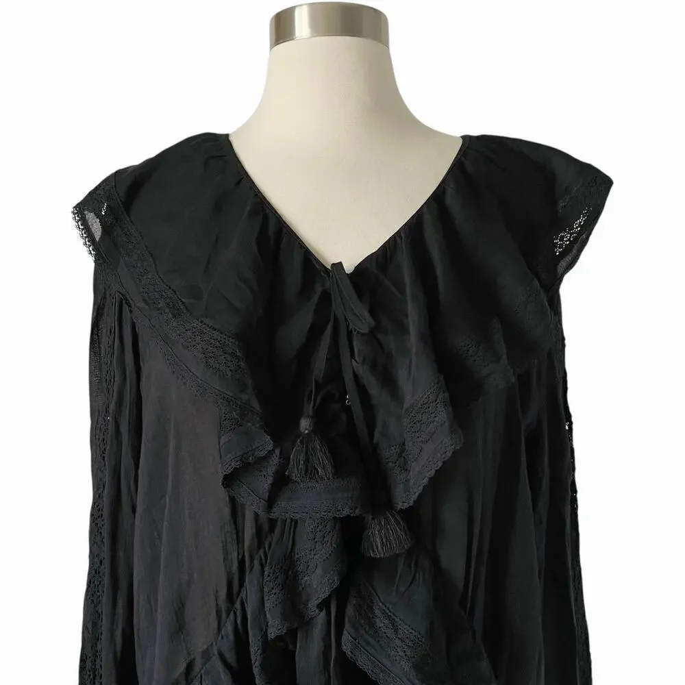 Spell Fleur Lace Mini Dress Large Midnight Black Organic Cotton Viscose Boho